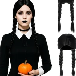 Wednesday Peruk med Flätor - Addams> Peruker