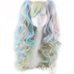 Wekity Flerfärgad Lolita Lång Lockig Hästsvans Cosplay Peruk, Färg> Peruker