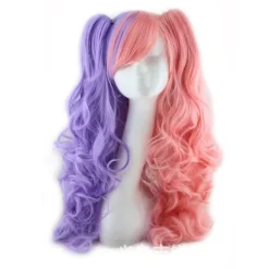 Wekity Flerfärgad Lolita Lång Lockig Hästsvans Cosplay Peruk, Lila + Röd> Peruker