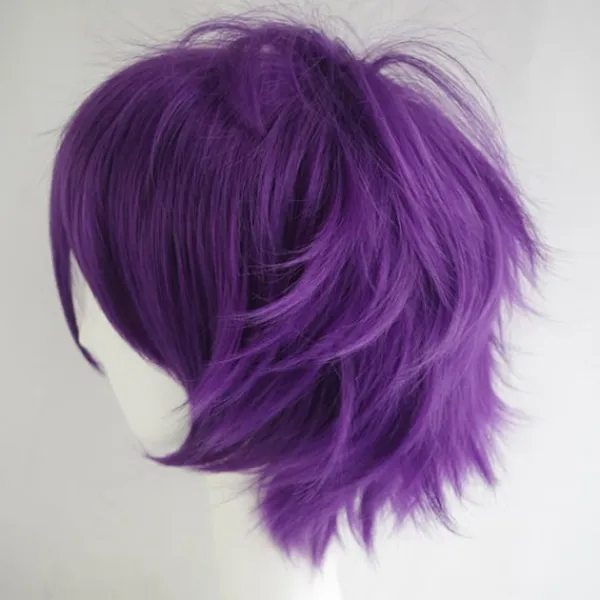 Wekity Unisex Anime Kort Cosplay Peruk Med Lugg Värmebeständigt Hår, Lila> Peruker
