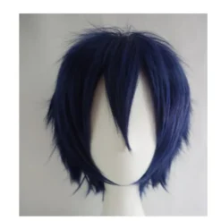 Wekity Unisex Anime Kort Cosplay Peruk Med Lugg Värmebeständigt Hår, Blå Svart> Peruker