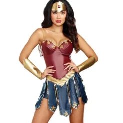 Wonder Woman-dräkt kompatibel med vuxna kvinnor DC Comics superhjälte-outfit Halloween-karneval cosplay-festkläder komplett set S .CA> Dräkter