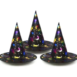 3X Häxhatt - Svart Färg Guld Stil för Häxkostymer - Häxa> Huvudbonader