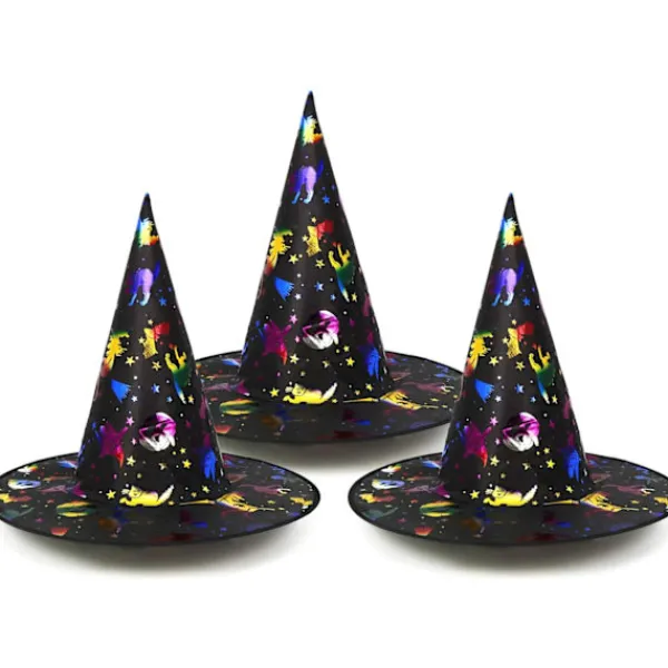 3X Häxhatt - Svart Färg Guld Stil för Häxkostymer - Häxa> Huvudbonader