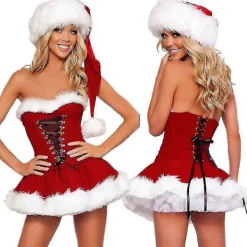 -2xl högkvalitativ dam julkostymer kostym julfest exig röd sammetsklänning Cosplay jultomten kostym outfit plus storlek S><noscript><img width=