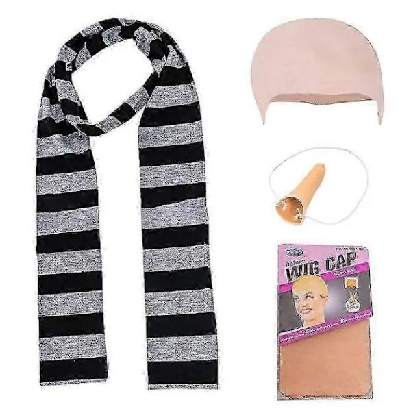 FMYSJ Yalisheng 4 st Minionerna Gru Cos Set Falsk Näsa Flintskallig Hätta Halloween Kostym Tillbehör Svart Grå Randig Halsduk Cosplay Set För Vuxen (FMY)> Tillbehör