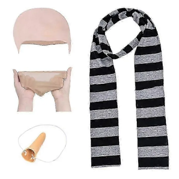 FMYSJ Yalisheng 4 st Minionerna Gru Cos Set Falsk Näsa Flintskallig Hätta Halloween Kostym Tillbehör Svart Grå Randig Halsduk Cosplay Set För Vuxen (FMY)> Tillbehör