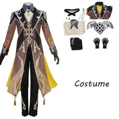 Zhongli Cosplay Genshin Impact Cosplay Kostym Spel Zhong Li Peruk Kostym Uniform Anime Kläder Män Halloween Party Kostym-Perfekt XL> Dräkter