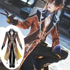 Zhongli Cosplay Genshin Impact Cosplay Kostym Spel Zhong Li Peruk Kostym Uniform Anime Kläder Män Halloween Party Kostym-Perfekt XL> Dräkter